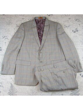 Steven Land Windowpane Check Plaid 2 piece Riley Suit Jacket 42r Pants 36 x 31